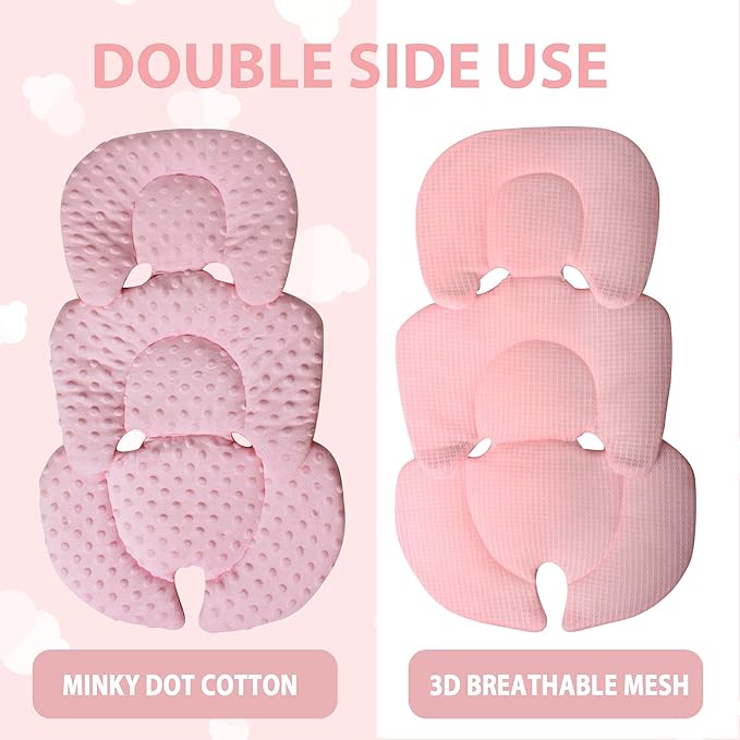 Infant Carseat Insert, 2-in-1 Reversible Baby Car Seat Cushion for Newborn Toddler Head & Body Support Car Seat Pad for Carseats, Strollers, Swings, Bouncers