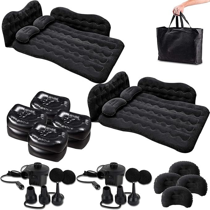 Zento Deals Bed for Car Inflatable Car Air Mattress Camping Bed Back Seat Mattress – Portable Travel Bed with Pillows – Travel Camping Sleeping Outdoor Bed – Universal Car SUV Truck and RV… (Pack 2)