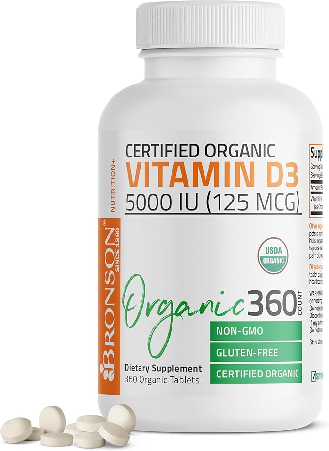 Bronson Vitamin D3 5,000 IU (1 Year Supply) for Immune Support, Healthy Muscle Function & Bone Health, High Potency Organic Non-GMO Vitamin D Supplement, 360 Tablets