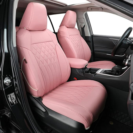 EKR Rav4 Seat Covers Custom Fit for Toyota Rav4 (Only Hybrid) 2019-2025 LE,XLE,XLE Premium,Limited,Woodland Edition, Leather Pink Seat Cover Full Set for Women,Faux Leather(Pink)
