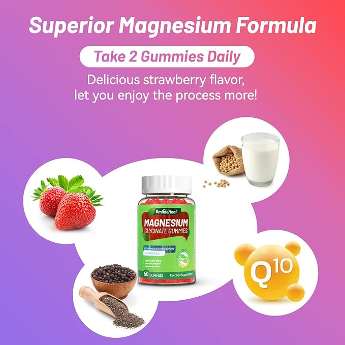 Magnesium Glycinate Gummies 600mg for Women & Men, with Magnesium L-Threonine 300mg, CoQ10 and Black Pepper, Vegan (60 Count)