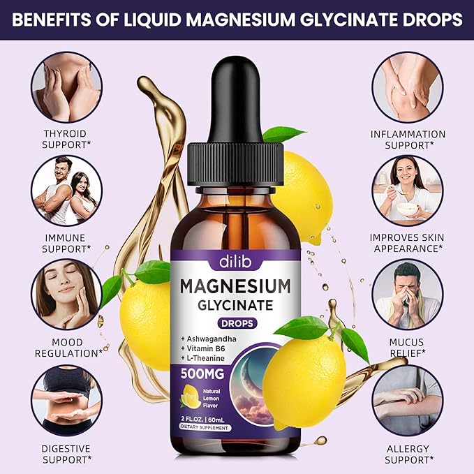 Magnesium Glycinate Liquid Drops Supplement | Vitamin B12 Complex Liquid Drops | Bundle