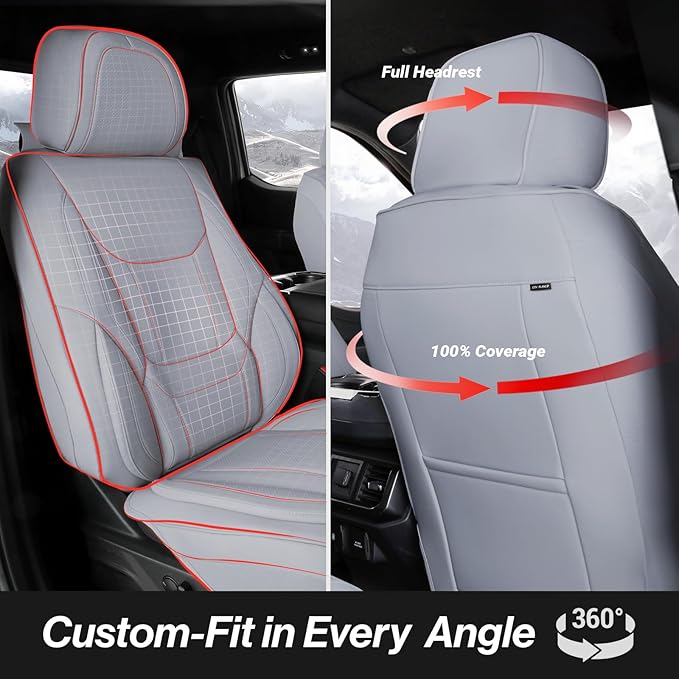 Coverland Custom Fit Car Seat Covers for Car Compatible with [2005-2009 Ford Mustang, Mustang Shelby] Premium Water Resistant Leather Non-Slip Interior Protector [Full Set Gray - Size Chart X82]
