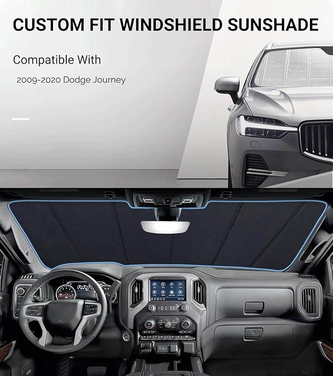 Windshield Sun Shade for Dodge Journey 2009-2020. Reflective Aluminum Film Front Window Sunshade - BLAZBLOCK