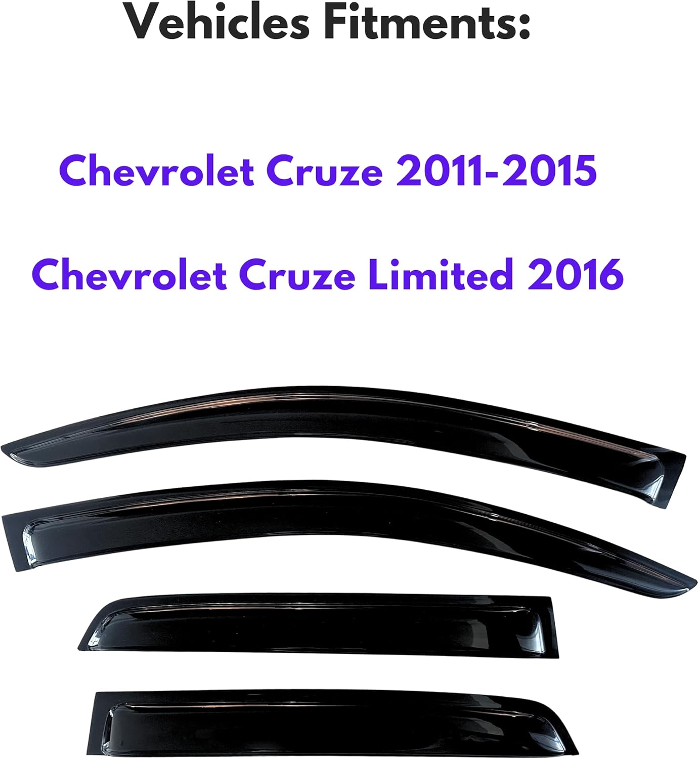 KPY Window Visor Compatible with Chevrolet Cruze 2011-2015, Chevrolet Cruze Limited 2016, Rain Guard Side Window Vent Deflectors Tape-On Style, 2011 2012 2013 2014 2015 2016
