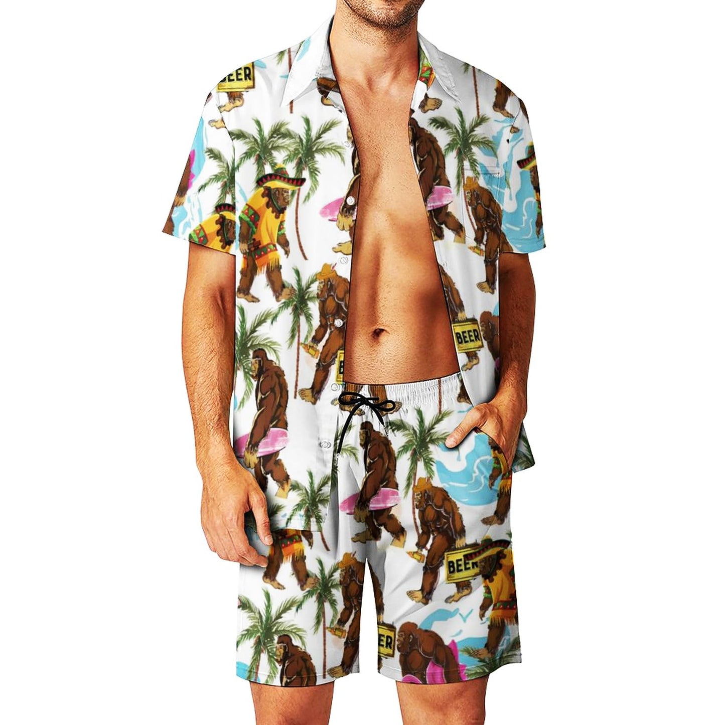 DOOPCCOR Men's 3 Piece Tracksuit Cuban Collared funny Hawaiian Shirt rave outfits beach Shorts Button Down Sets With Bucket Hats 15-XL