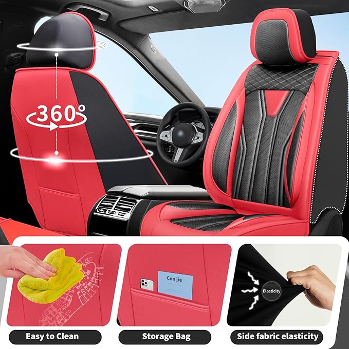 Fit Accord Car Seat Covers Premium Leather for Honda Accord 2012-2025 2026. Waterproof， Breathable, Scratch-Resistant & All-Weather Seat Cushion Protector（Full Set,Red&Black