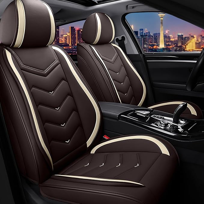 CTDS Car Seat Covers for Toyota RAV4 2000-2026, Stylish Sport Seat Cover, Premium Nappa Leather Car Seat Cover. Automobile Seat Covers Sets.(Standard 2 Seats/Coffee Color)