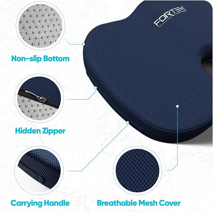 FORTEM Seat Cushion, Office Chair Cushion, Lumbar Support Pillow for Office Chair, Memory Foam Sciatica Coccyx Tailbone Pressure Pain Relief, Car Sitting Pad, Washable Non Slip, XL