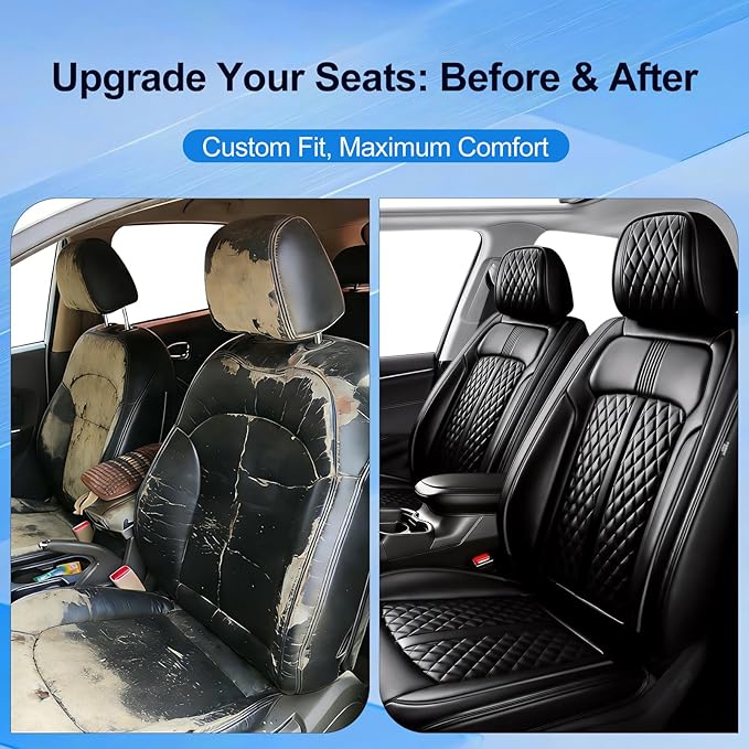 Fit RAV4 Car Seat Covers (Front Pair) for Select Toyota RAV 4 2013-2026/RAV4 Hybrid - Premium Full Coverage Leather, Airbag Compatible, Waterproof & All Weather Seat Cushion Protector, Black