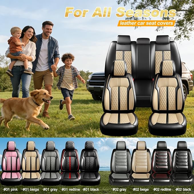 Fit HR-V Car Seat Covers for Honda HRV 2016-2025 2026 LX/EX/EXL/Sport - Full Coverage Leather, Airbag Compatible, Breathable Waterproof All Weather Seat Protector, Front Pair Black+Beige