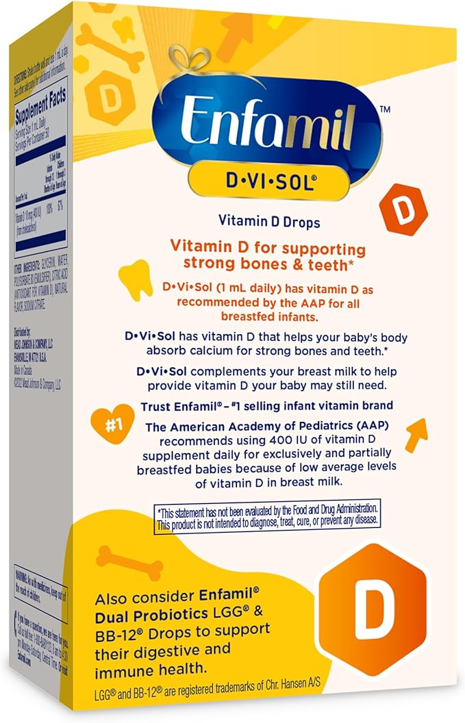 Enfamil Baby Vitamin D-Vi-Sol Liquid Vitamin D Drops, Supports Strong Teeth & Bone Development, 50mL Bottle