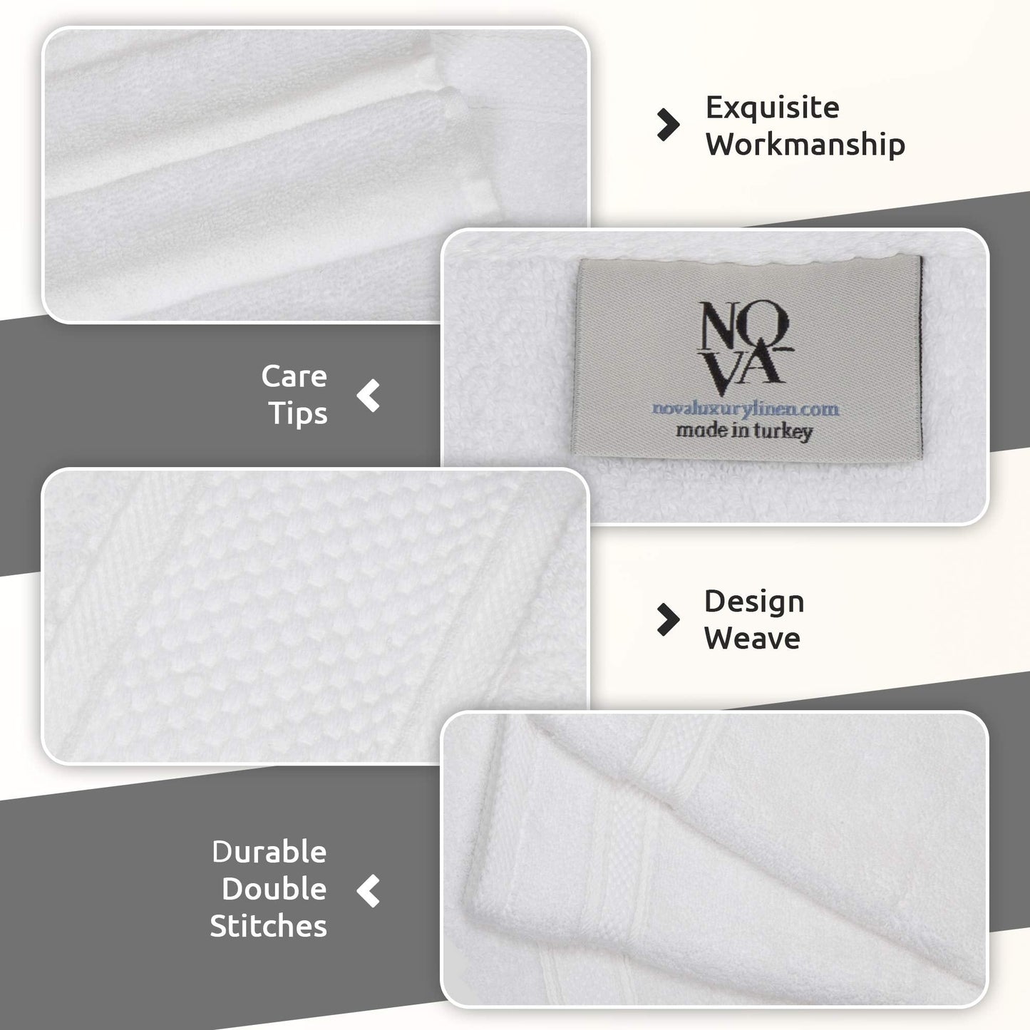 NOVA Luxury Linen - Hotel Quality Turkish Towel Set for Bathroom (6 Pcs Towel Set, Pure White)