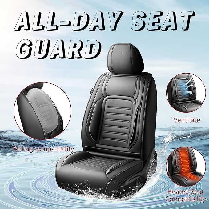 Fit HRV Premium Leather Car Seat Covers Compatible with Honda HRV 2016-2025 2026, Breathable, Wear Resistant, Airbag Compatible, All-Weather Protection & Full Coverage, 2 Front Seat Black