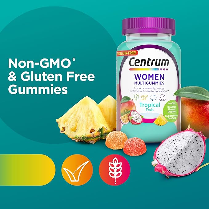 Centrum Women’s Multivitamin Gummies, Immune, Energy, Healthy Appearance Support, 100 Count, 50 Day Supply