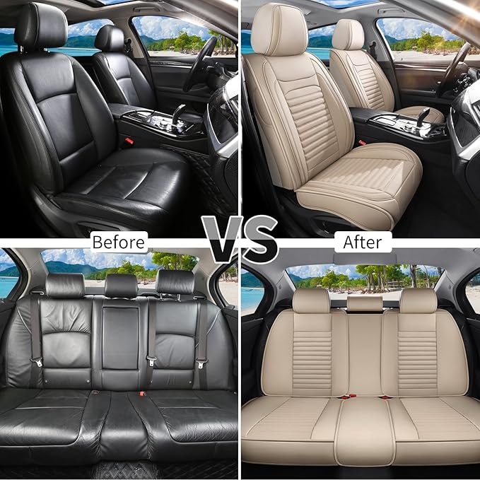 Car Seat Covers Full Set Fit for Toyota 4Runner 2001-2026, Premium Faux Leather Car Seat Protector,Breathable Anti-Slip Full Wrapping Edge Seat Covers(Beige,Full Set)