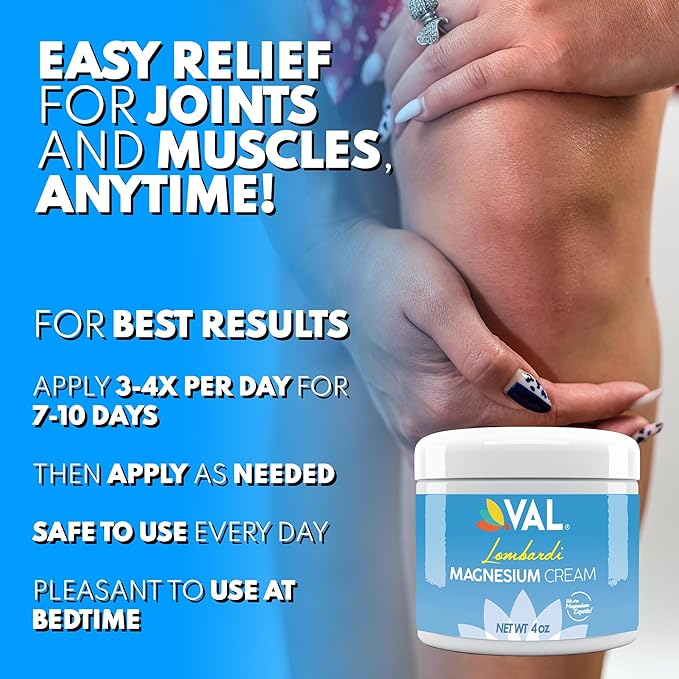 VAL Lombardi Magnesium Lotion | Nighttime Zechstein Magnesium Chloride Cream | Hydrating & Fast-Absorbing | Topical Magnesium for Feet, Legs, Arms & Chest | USA Made | 4oz | (Jojoba Tuberose)