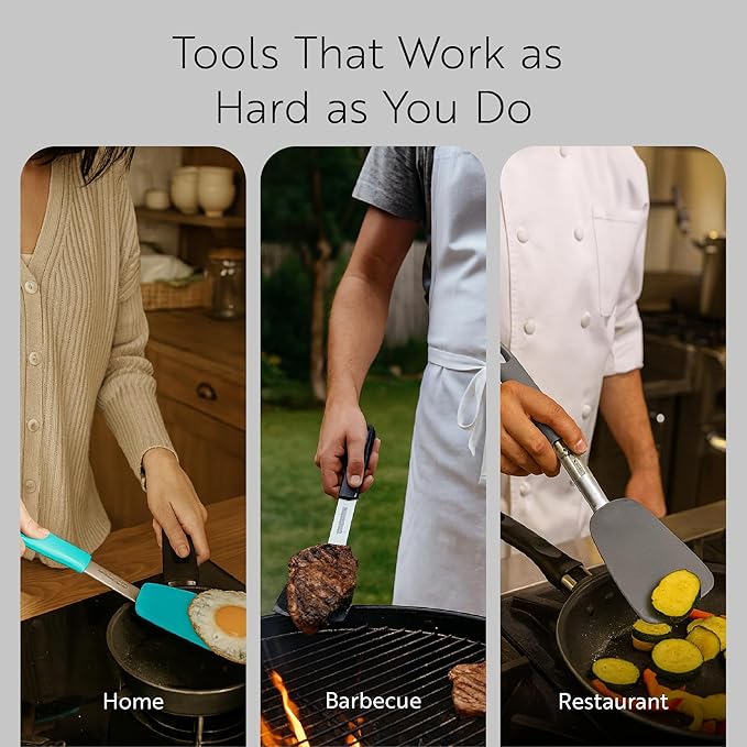 Restaurantware Comfy Grip Silicone Turner 1 Durable Cooking Turner - Stainless Steel Body Rubber Handle With Hole Red Silicone Flipper Spatula Tolerates Up To 446F Dishwashable