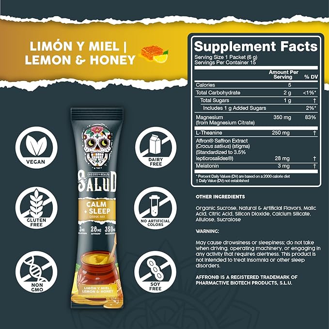 Salud 2-Pack | 2-in-1 Calm + Sleep (Punch) & Calm + Sleep (Lemon Honey) – 15 Servings Each, Drink Mix, Dairy & Soy Free, Non-GMO, Gluten Free, Vegan, Low Calorie, 1g of Sugar