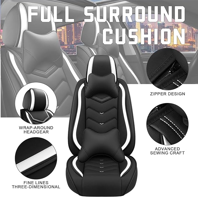 CTDS Car Seat Covers for Chevy Trax 2015-2026, Stylish Sport Seat Cover, Premium Nappa Leather Car Seat Cover. Automobile Seat Covers Sets.(Luxury 2 Seats/Black White)