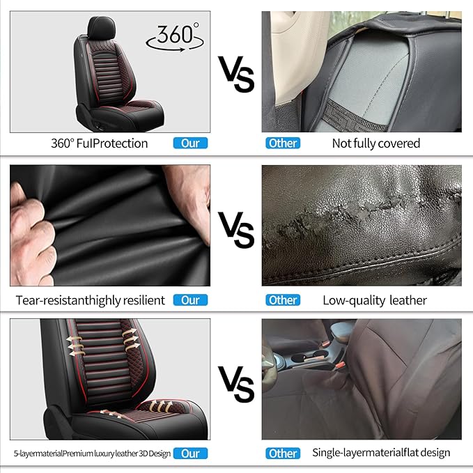 Fit Elantra Car Seat Covers for Hyundai Elantra 2017-2024 2025 2026 - Upgraded Premium Waterproof & Breathable Leather,Airbag Compatible, All-Weather Seat Cushion Protector(Full Set,Black+Red)