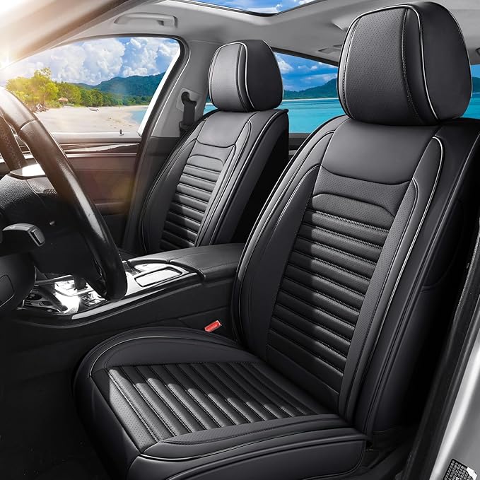 Front Seat Covers Fit for Toyota C-HR 2018-2022, Car Seat Covers Front Seats, Breathable Faux Leather Automotive Seat Covers Front Pair Anti-Slip Seat Cover(Black, Front)