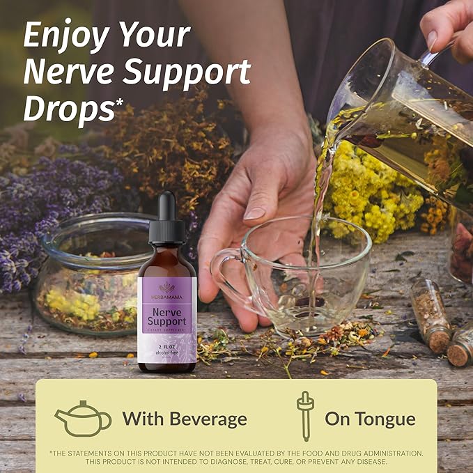 HERBAMAMA Herbal Liquid Drops Kit - Bundle of Nerve Support & Adrenal Support Liquid Complex Drops 2 fl oz - Vegan, Non-GMO, Sugar & Alcohol-Free - 2 Pack