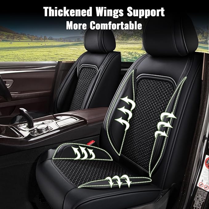 Full Set Car Seat Covers for Subaru Forester SUV 2007-2025 2026 - Breathable Cool Ice Silk Leather - 5 Seats - Vehicle Seat Cushion for Subaru Forester Accessories - Black