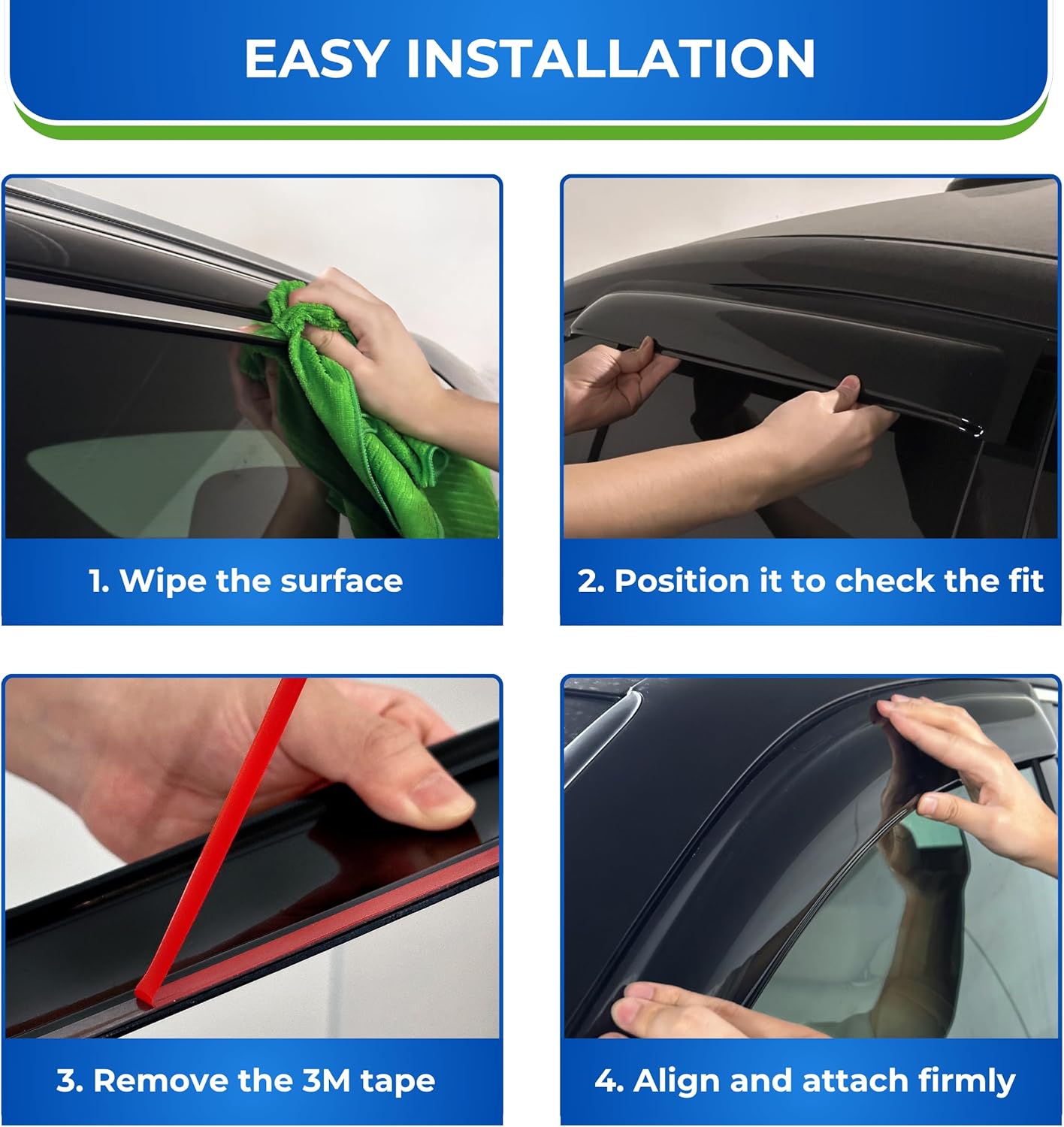 KPY Window Visor Compatible with Volvo XC90 2016-2024, 4PC Rain Guard Side Window Vent Deflectors Tape-On Style, 2016 2017 2018 2019 2020 2021 2022 2023 2024