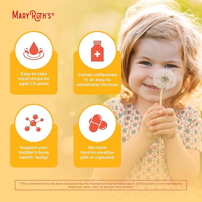 MaryRuth Organics Vitamin D3 | Vitamin K2 | Vitamin D3 K2 Drops | K2 D3 Vitamin Liquid Supplement for Toddlers | Kids Supplement for Calcium Absorption Strong Bones | Vegan | Gluten Free | 1 Fl Oz