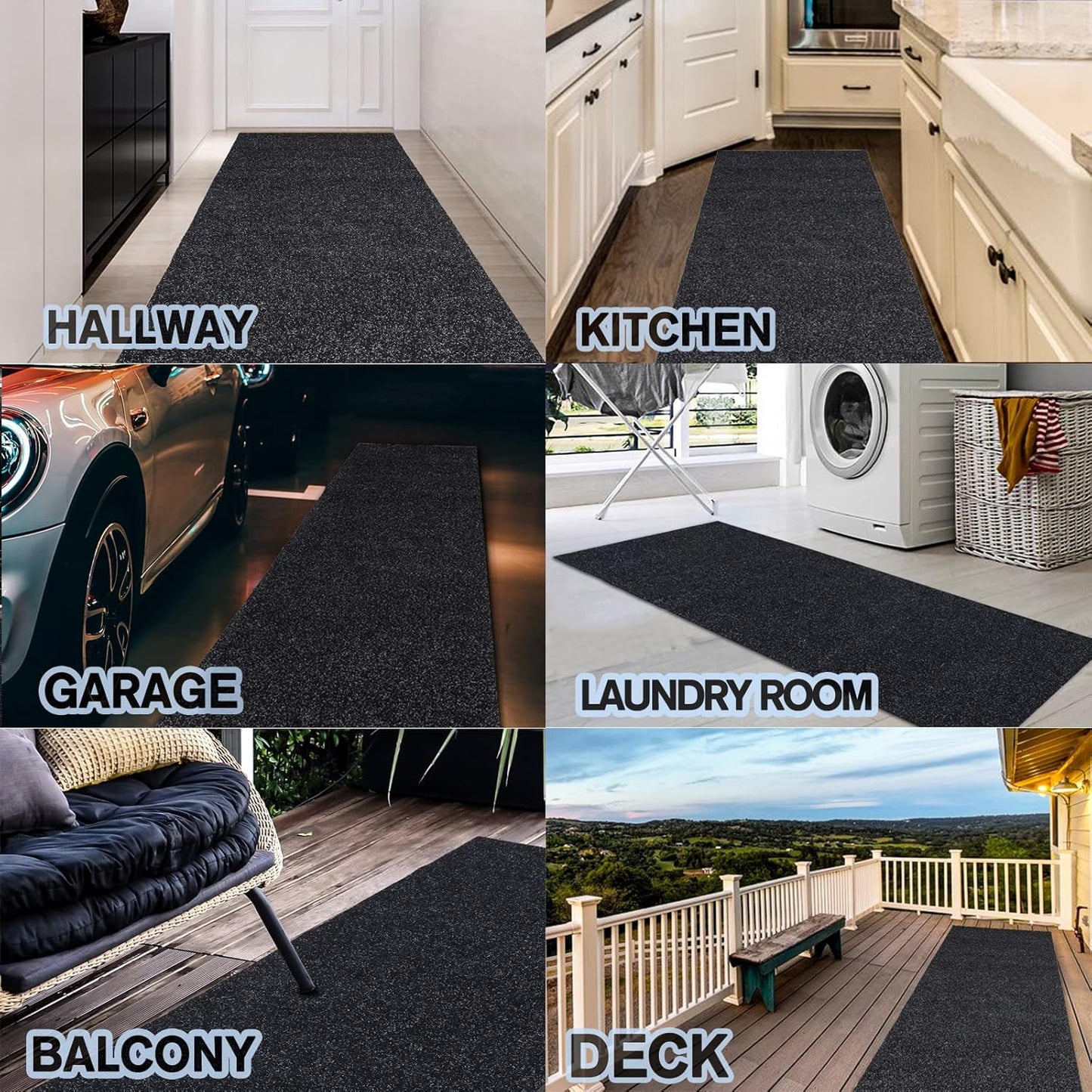 Custom Size Backed Non-Slip Area Rugs Runner, Easy Clean, Waterproof Runner Rugs for Hallway Entryway, Kitchen, Laundry, 4FT x 64FT, Black