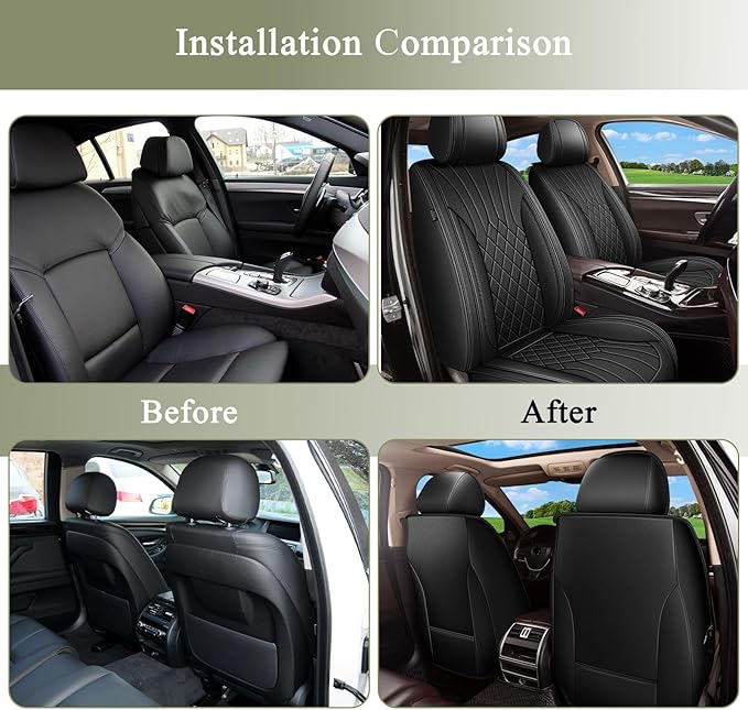 Car Seat Covers Front Pair for Subaru Impreza 2012-2023 2024 2025: Breathable Perforated Leather Seat Cover (Black)