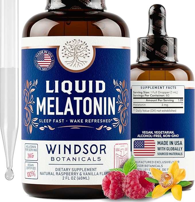 WINDSOR BOTANICALS Cortisol Blocker and Liquid Melatonin 3mg General Wellness Bundle