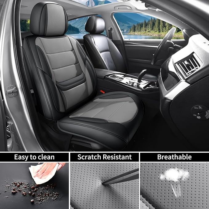 Car Seat Covers Full Set Custom Fit for Pontiac Vibe 2003-2010,Premium Faux Leather with Lumbar Support, Breathable, Anti-Slip & Soft Touch(blackgray,Fullset)