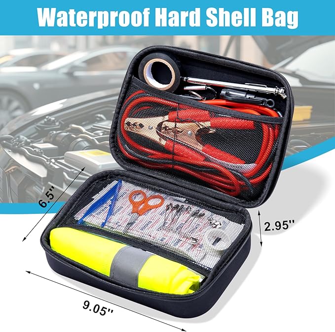 AUTODECO Car Roadside Emergency Kit, Portable Car Safety Kit Car Kits for Emergency, Black