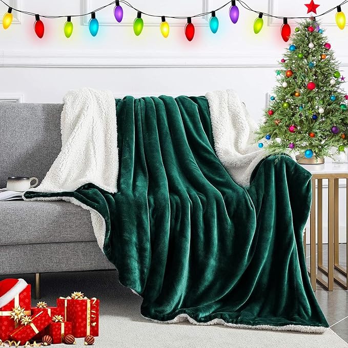 IR Imperial Rooms Sherpa Blankets Queen Size - Thick and Warm Blankets for Winter, Reversible Soft and Fuzzy Fluffy Queen Size Blanket for Bed, Emerald Green, 90x90 Inches