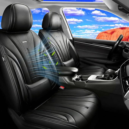 Fit RAV4 Car Seat Covers (Front Pair) for Select Toyota RAV 4 2013-2026/RAV4 Hybrid - Premium Full Coverage Leather, Airbag Compatible, Waterproof & All Weather Seat Cushion Protector, Black