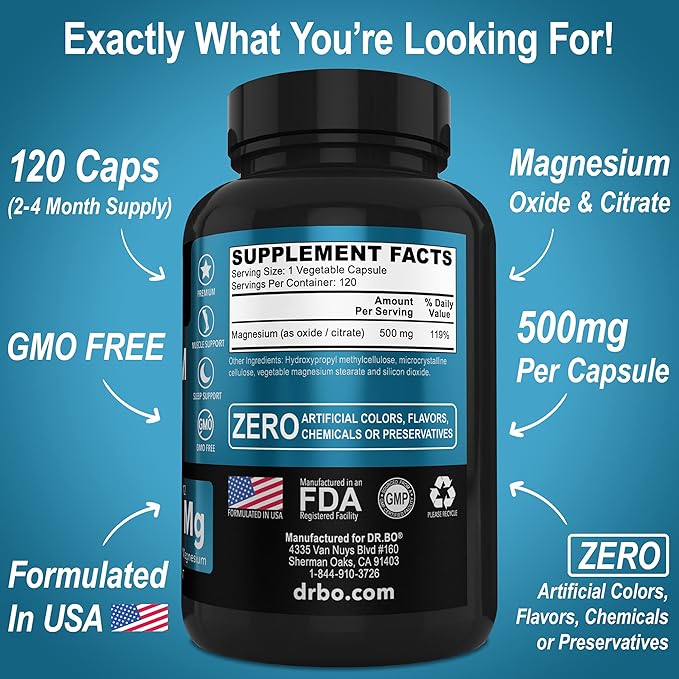 Magnesium Complex Supplement Capsules 500mg - Support Energy, Relaxation - Zinc Supplements 50mg Tablets - Pure Zinc 50mg Oxide Citrate