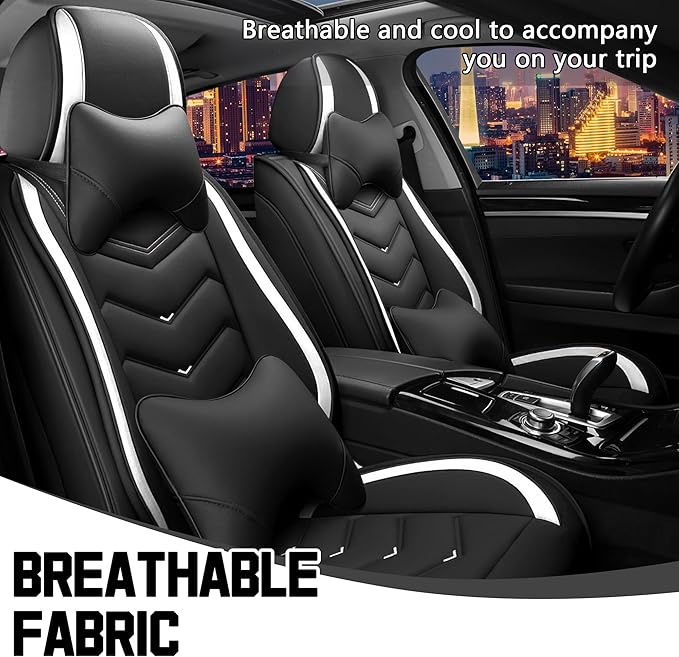 CTDS Car Seat Covers for Nissan Sentra 2000-2026, Stylish Sport Seat Cover, Premium Nappa Leather Car Seat Cover. Automobile Seat Covers Sets.(Luxury 2 Seats/Black White)