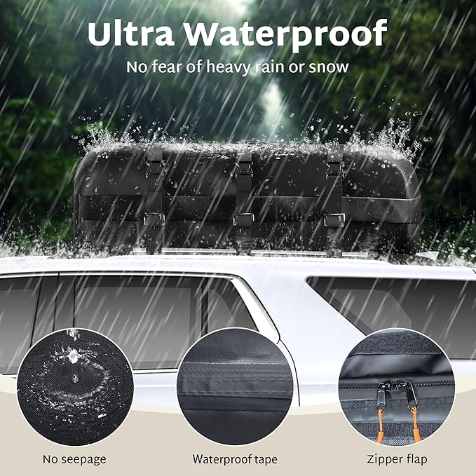 iBirdie Roof Rack Cargo Carrier 30.1 Cubic Feet, Soft-Shell Rooftop Cargo Box, Waterproof Heavy Duty 1200D for Car with/Without Roof Rack, Includes Anti-Slip Mat, Door Hooks, 52x40x25 inches