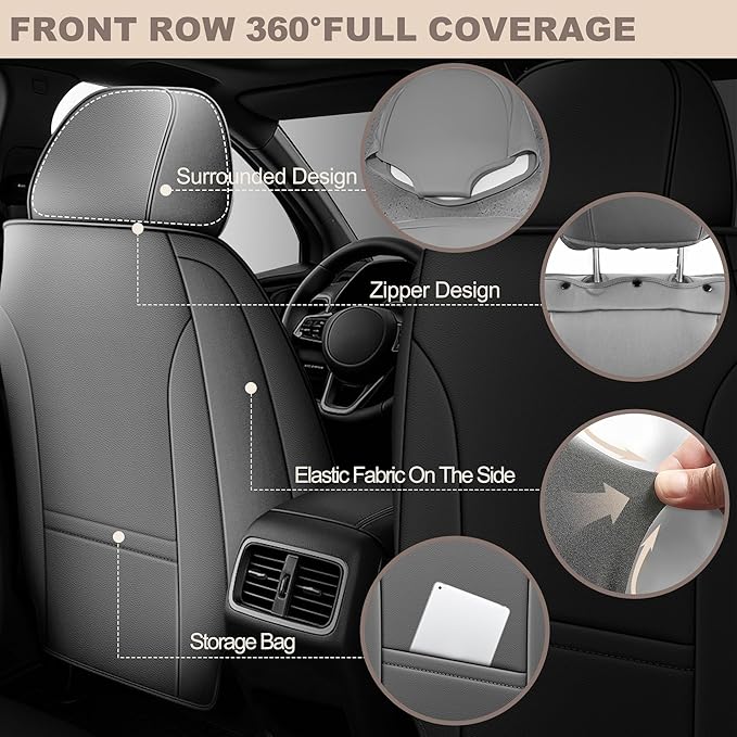 TTX LIGHTING for VW Jetta 2007-2025 Seat Covers: Waterproof Leather Seat Protector with Airbag Compatible (2 Front Seats,Black&Gray)