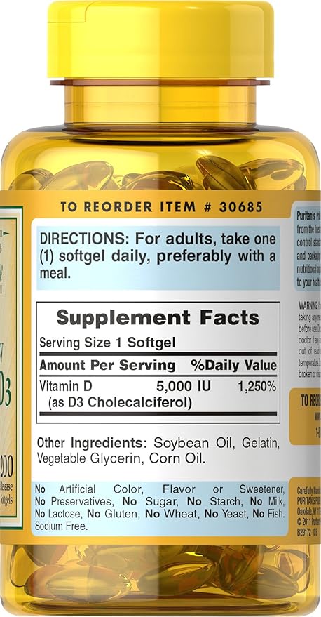Puritan's Pride Vitamin D3 5000 IU Soft Gels, 0.3 Ounce