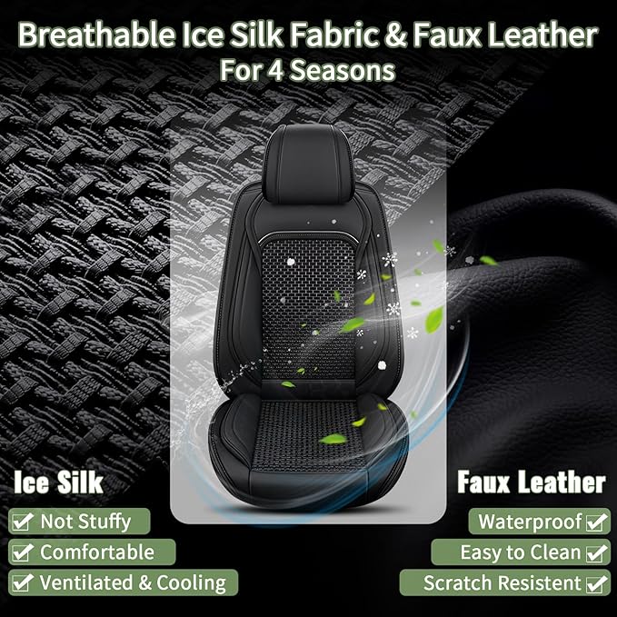 Car Seat Covers Front Seats for Lexus NX 250 - NX 350 - NX 350h - NX 450h 2022 2023 2024 2025 2026: Breathable Cool Ice Silk Leather Seat Covers (Black)