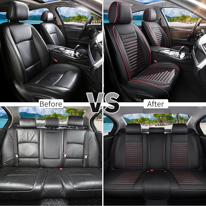 Car Seat Covers Full Set Fit for Toyota 4Runner 2001-2026, Premium Faux Leather Car Seat Protector,Breathable Anti-Slip Full Wrapping Edge Seat Covers(Black&Red,Full Set)
