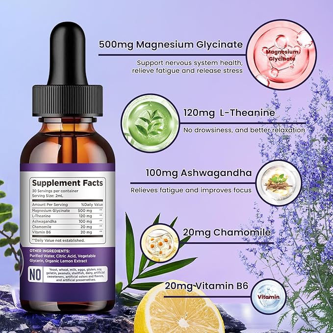 Magnesium Glycinate Liquid Drops Supplement | Vitamin B12 Complex Liquid Drops | Bundle