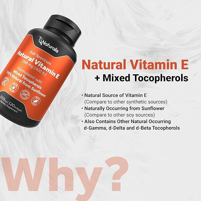 Sunflower Vitamin E 268mg (400 IU) with Mixed Tocopherols | Essential Skin Vitamin & Immune Support | Non-GMO, Soy & Gluten Free | 120 Softgels