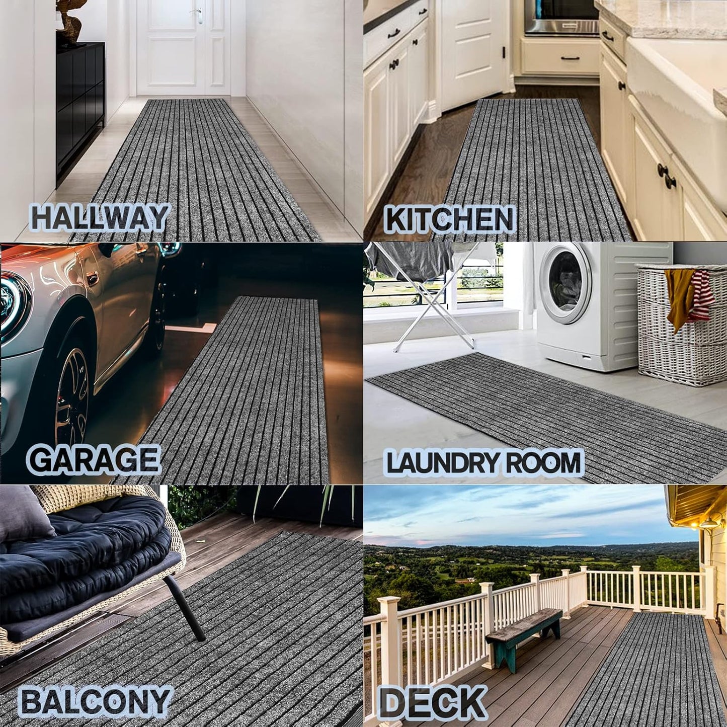 Custom Size Backed Non-Slip Area Rugs Runner, Easy Clean, Waterproof Runner Rugs for Hallway Entryway, Kitchen, Laundry, 3FT x 79FT, Gray Stripe