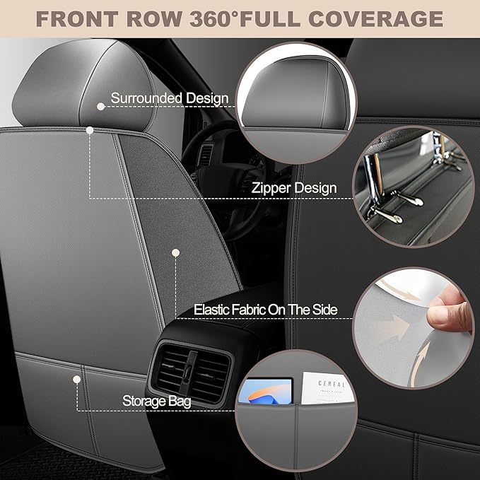 TTX LIGHTING for Jeep Wrangler 2003-2026 Car Seat Covers, Breathable Ice Silk & Leather Seat Protector, Cool & Anti-Sweat for Long Driving, Airbag Compatible, 2 Front Seats (Black&Gray)