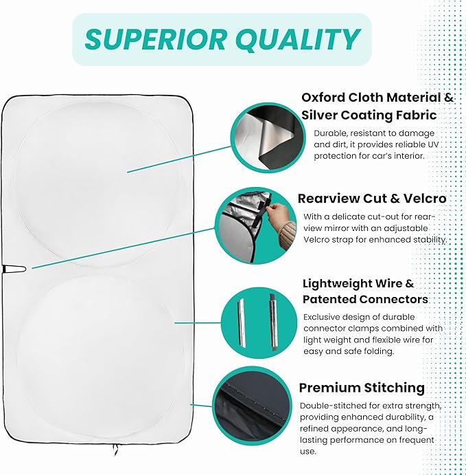 Windshield Sun Shade -Certified 99.87% UVB & 99.02% UVA Car Sun Shade. Award Winning Sunshade - Patented Technology | Compatible for Acura MDX (2021-2026) | Car Shades by Kinder Fluff