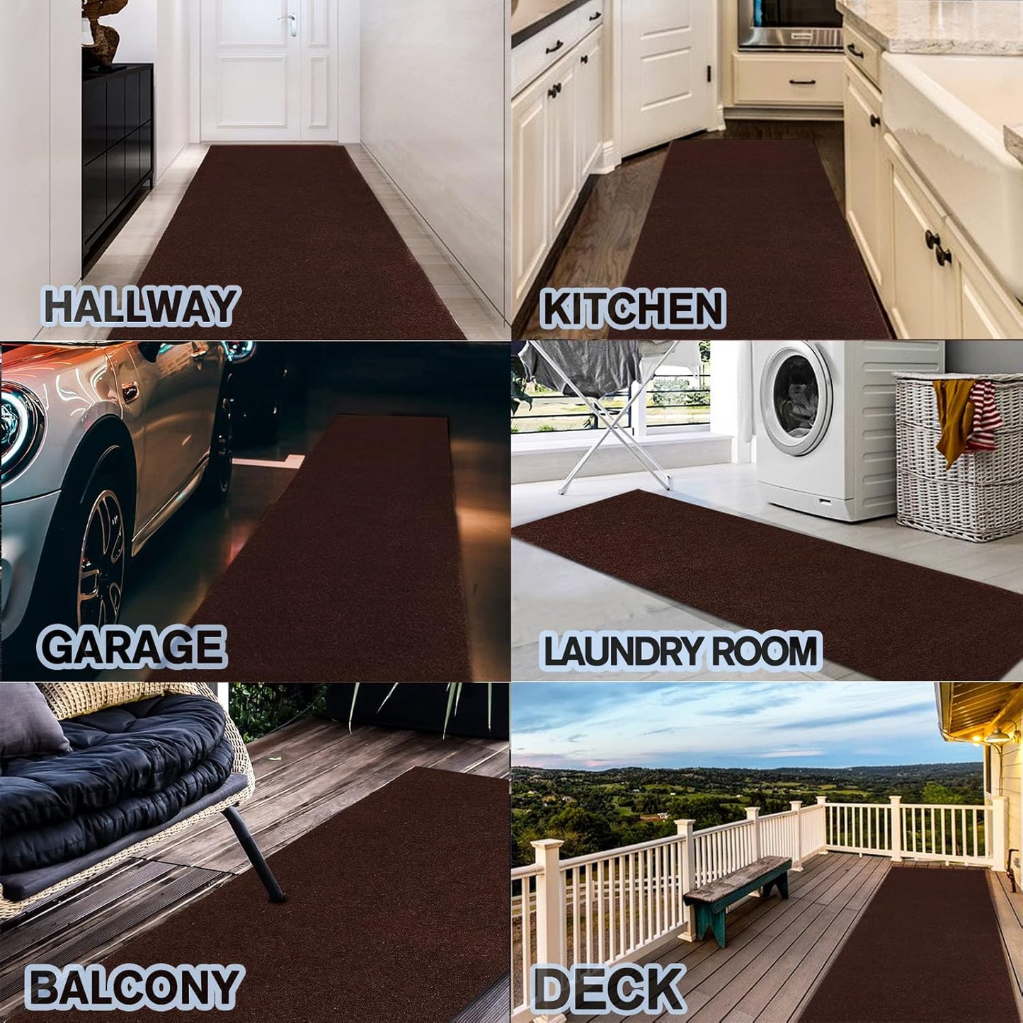 Custom Size Backed Non-Slip Area Rugs Runner, Easy Clean, Waterproof Runner Rugs for Hallway Entryway, Kitchen, Laundry, 3FT x 79FT, Brown